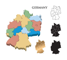 Obraz premium Vector map of Germany, various styles, 3D map, gold map, black lines of Germany.