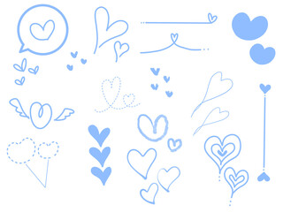 Hand-drawn Heart Decoration Set / Cute Line Art Icons blue