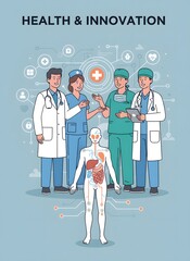 Medical Professionals Gather Around A Human Anatomy Model Illustrating Health and Innovation