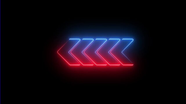 Arrow-shaped neon sign. Neon arrow symbol icon. Directional sign arrow points to the left ,Abstract directional neon arrow icon animation.