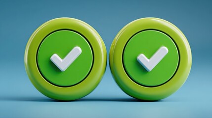 Two green computer buttons featuring a white check mark illustrating eco-friendly toggle options for users
