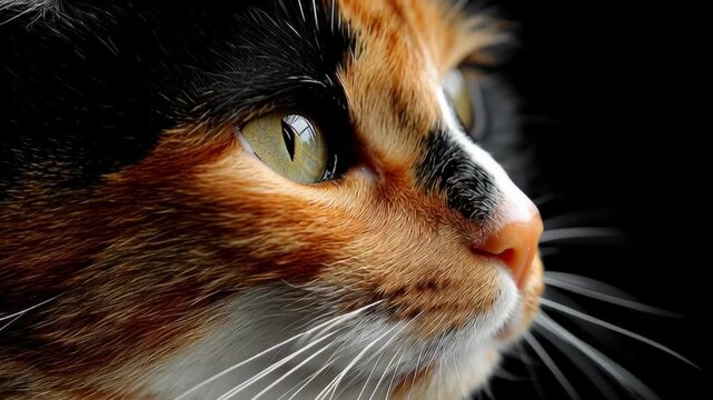 Close-up of a Calico Cat's Face with Intense Gaze