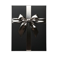 Luxury black gift box with metallic ribbon, isolated