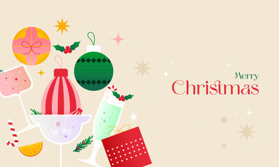 Christmas Cocktail Illustration with Holiday Decorations and Party Drinks