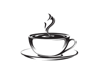 Steaming Coffee Cup with Solid Black Liquid Fill 2D Vector Illustration Minimalist Design Art