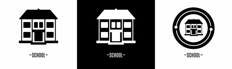 School logo set. Collection of black and white logos. Stock vector.