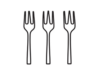 Three Tine Fork Icon 2D Vector Line Art Minimalist Kitchen Tool Illustration Design Concept