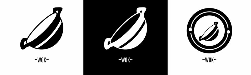 Wok logo set. Collection of black and white logos. Stock vector.