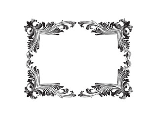 Vintage Rectangular Frame with Art Nouveau Ornament Detailed 2D Elegant Decorative Illustration