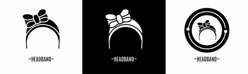 Headband logo set. Collection of black and white logos. Stock vector.