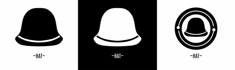 Hat logo set. Collection of black and white logos. Stock vector.