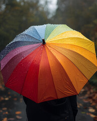 multicolored umbrella, rainbow umbrella, colorful umbrella, vibrant umbrella, striped umbrella, umbrella with ribs, durable umbrella, strong ribs, sturdy umbrella, windproof umbrella, heavy duty