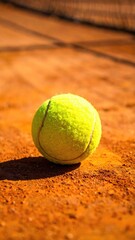 Tennis ball on clay court, close-up