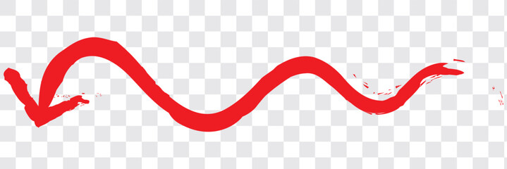 Hand-drawn red marker arrow isolated on a transparent background, hand-drawn. Arrow icon. Arrow drawn with red marker on white background.