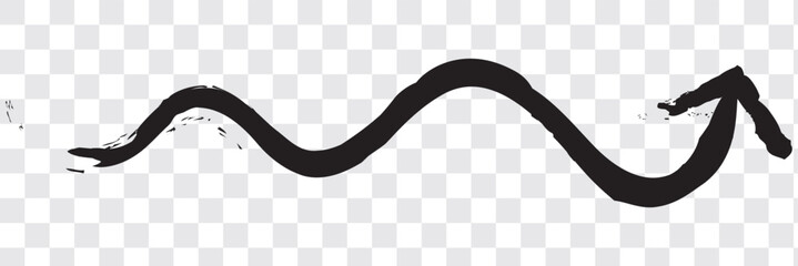 Hand drawn black arrow pointing right direction brush painted stroke vector illustration design element graphic resource transparent background artistic handmade curved