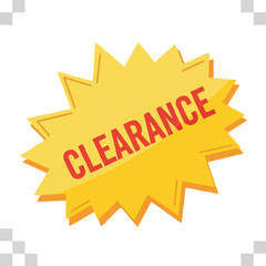 Bright yellow starburst clearance sale sign with red text.