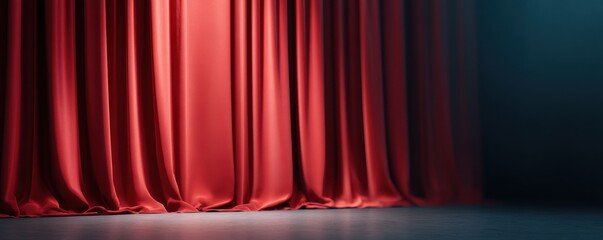 Spotlight Cinema Contrast concept. Red curtains draping in soft lighting for theatrical presentation.