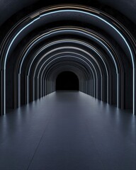 Obraz premium Dark Tunnel with Neon Lights in Perspective