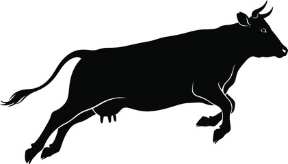 Running Cow Silhouette Vector Illustration