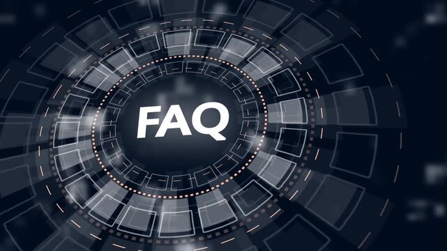 Glowing white Futuristic HUD Displaying FAQ Acronym on Dark Technology Background Frequently Asked Questions