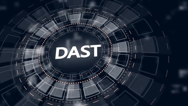 Abstract white HUD Circle with DAST Text and Digital Lines on Dark Background DAST futuristic