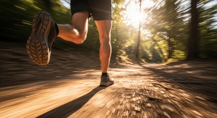 Trail Runner Legs Close-Up — Male athlete training on sunlit dirt path