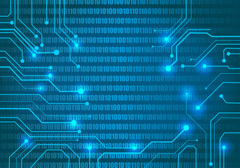 Futuristic binary data streams and digital circuit background to protection cyber.