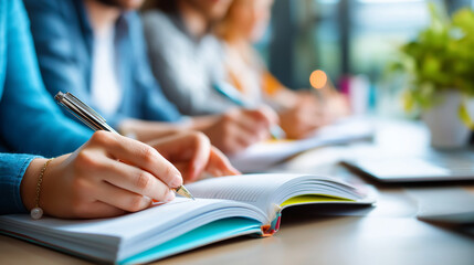 Group of faceless students studying together, great for education or office concepts, defocused academic collaboration, learning partnership, study session teamwork, educational co