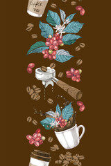 Naklejka premium Vertical coffee seamless border vector