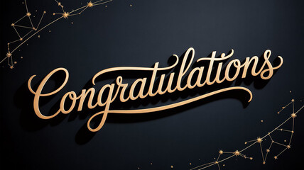 Elegant golden congratulations script on dark background with sparkles