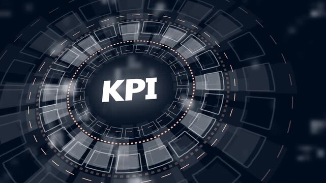 KPI Business Strategy Icons in Circle on Black Background Keywords: KPI, key performance