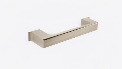 Brushed nickel modern drawer pull handle minimalist cabinet hardware isolated on white background for contemporary kitchen and furniture design