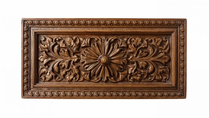 Ornate handcrafted wooden panel with floral carving and decorative border, classic interior architectural element