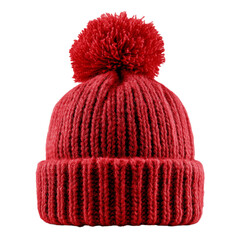 Red Knitted Wool Beanie Hat with Pom Pom