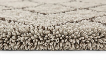 Obraz premium Closeup of soft beige shag rug texture with brown diamond pattern for cozy modern interior design and home decor concepts