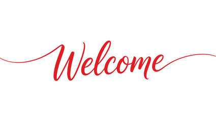  Elegant red handwritten welcome typography with modern calligraphy style, smooth swashes and clean white background, perfect for greeting cards, invitations, banners and hospitality themes © VectorCraze