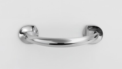 Modern chrome bathroom grab bar mounted on clean white wall for safety and accessibility in contemporary interior design