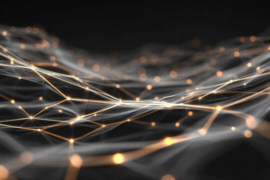 Abstract digital landscape with glowing nodes and connecting lines - Powered by Adobe