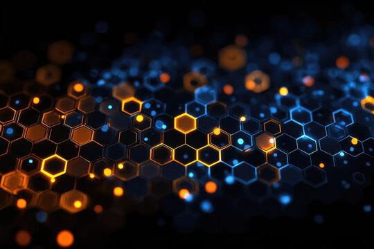 Glowing hexagonal grid pattern, dark background (1) - Powered by Adobe
