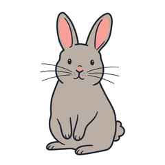 Cute gray rabbit sitting with pink ears and soft expression  