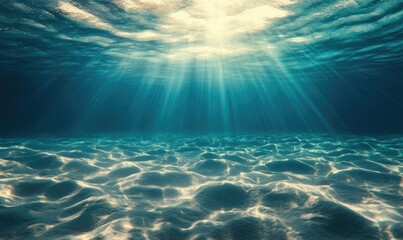 Fototapeta premium Deep blue ocean with sunlight shining downwards