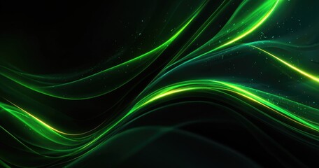 Abstract green glowing waves on black background (1)