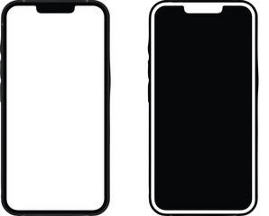 Modern black smartphone vector outline with blank white and black screens for app UI UX design concept on transparent background