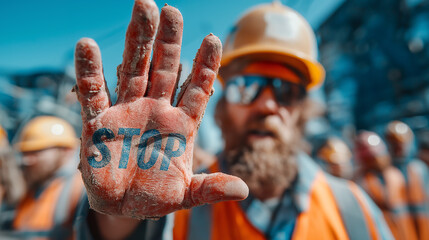 A construction worker signalling stop hand gesture ai generated