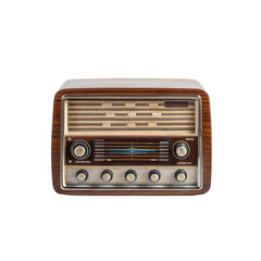 Vintage radio with wooden finish and retro design, perfect for adding nostalgic touch to any space. Transparent background enhances its classic