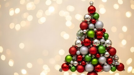 Christmas tree made of ornaments with bokeh lights background
