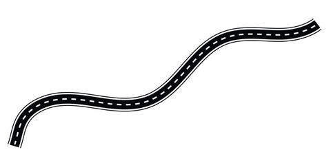 Winding asphalt road with white dashed lines a graphic element for travel and transportation concepts isolated EPS vector