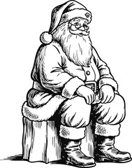 Black and white Santa Claus seated vintage illustration: seamless pattern base