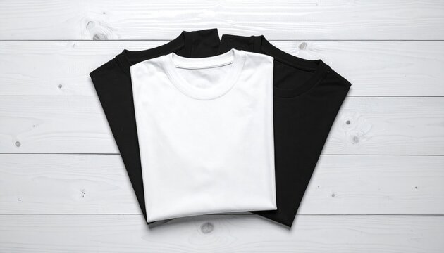 White & black shirts on wood surface