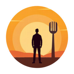 Silhouette of person stands against vibrant sunset with transparent background, creating striking visual impact